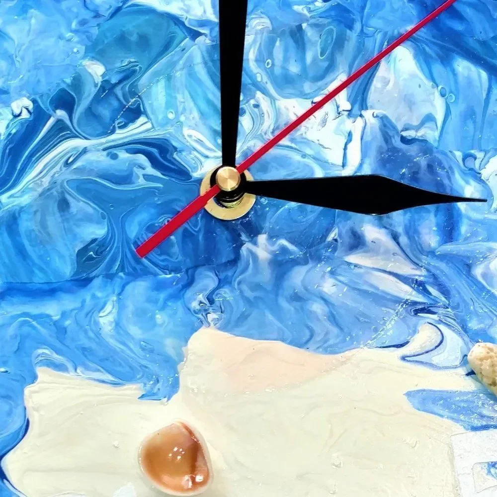 Hand Crafted Abstract Ocean Hanging Wall Clock Analog Vinyl Record Fluid Art